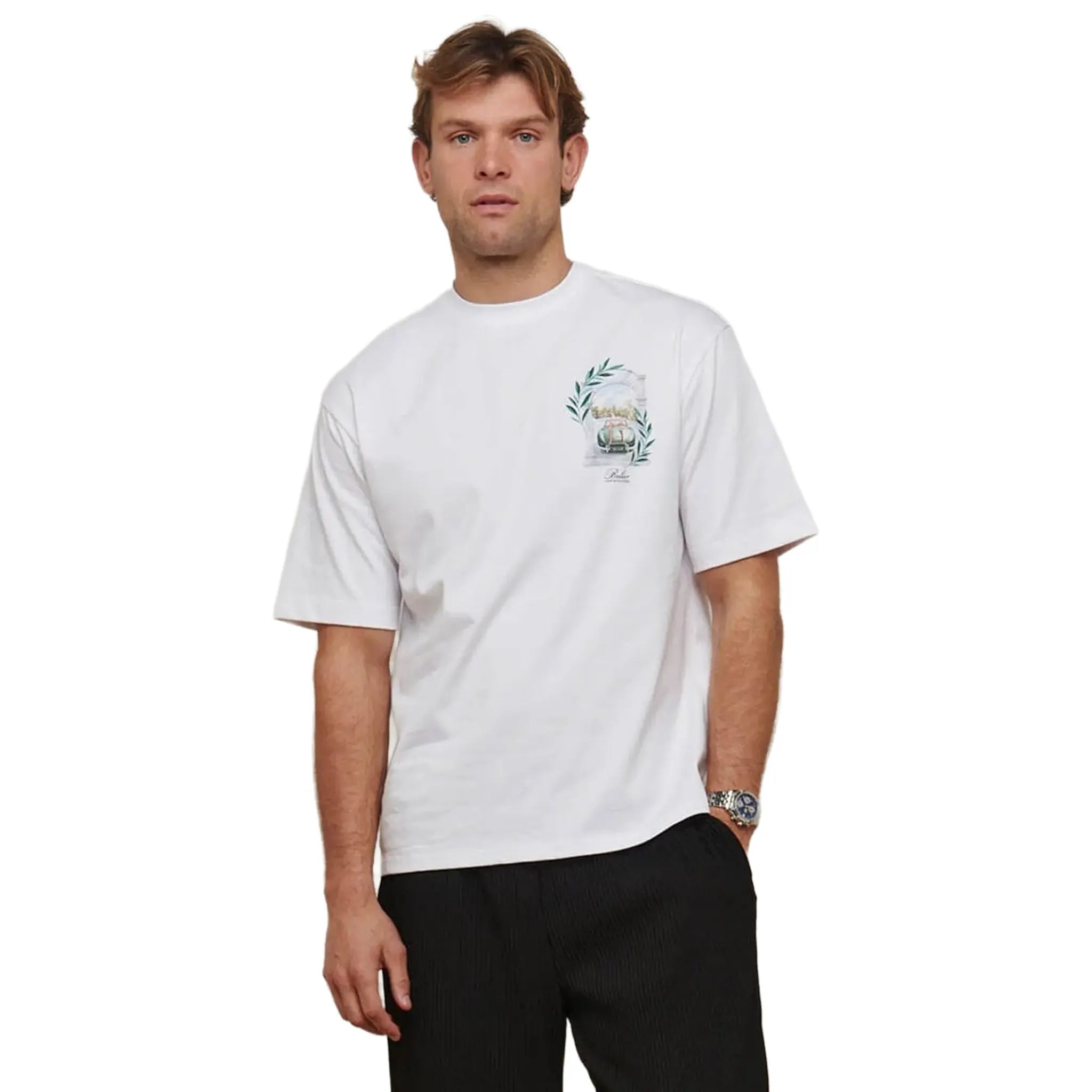 Front View of Belier Val d'Isère Arch White T Shirt